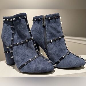 CAPE ROBBIN Blue Ankle Boots with Silver Studs - Size 8